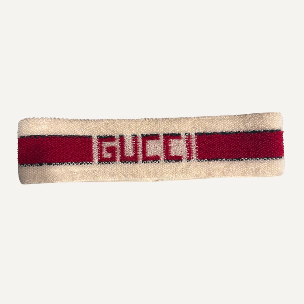 Gucci Elastic Logo Sweatband Headband White Red Striped One Size
